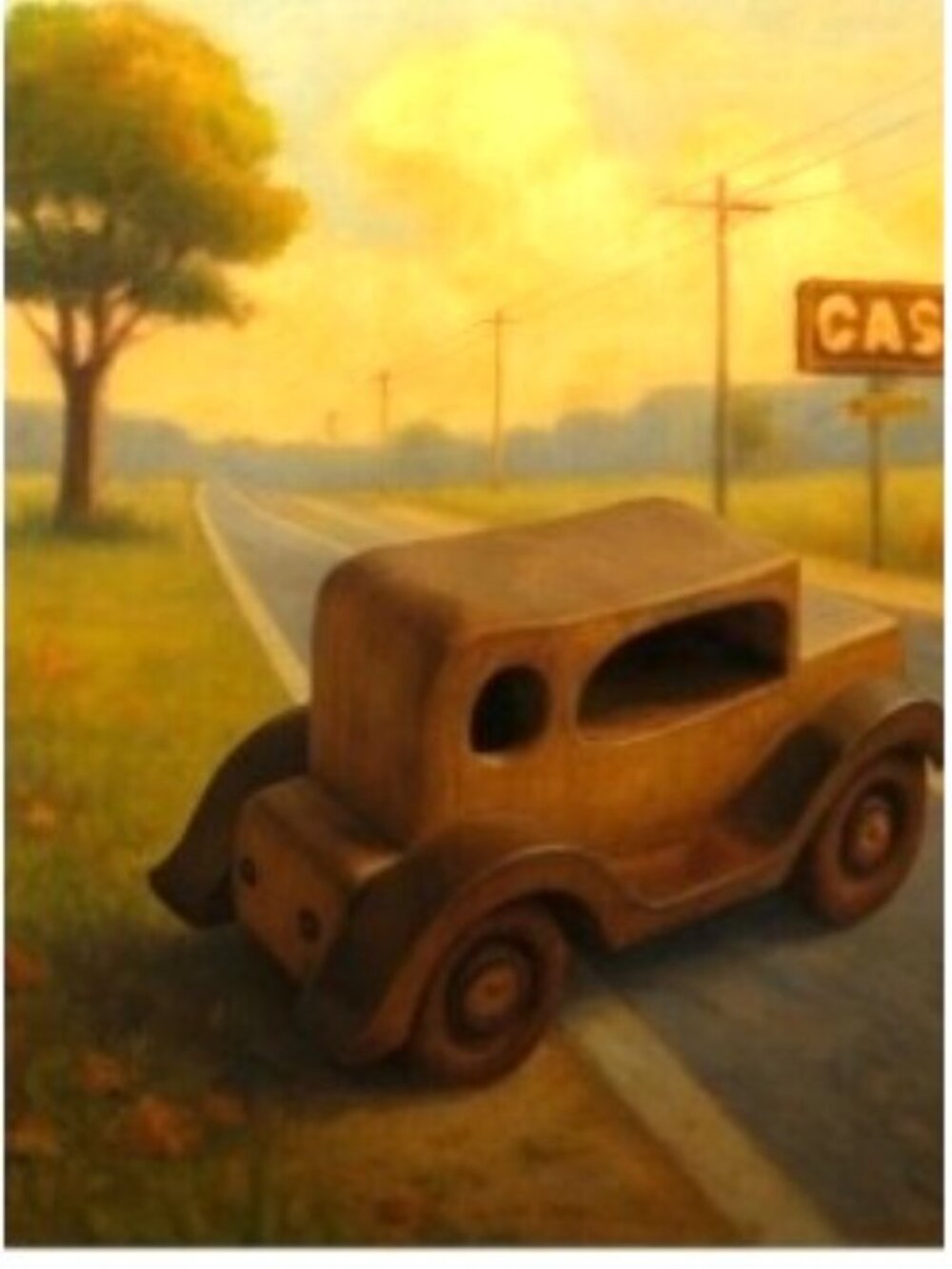 Wooden Car Toy Handcrafted Movable Wheels Vintage